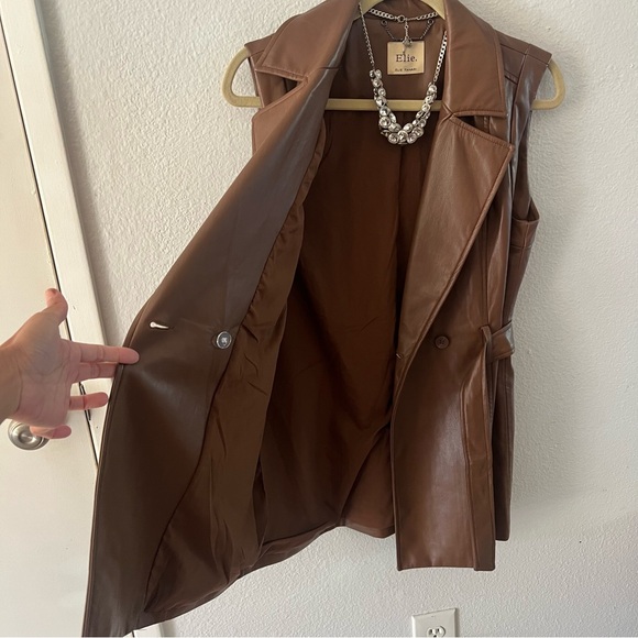 ELIE TAHARI Faux Leather Tan Vest Dress Wrap - Picture 4 of 5